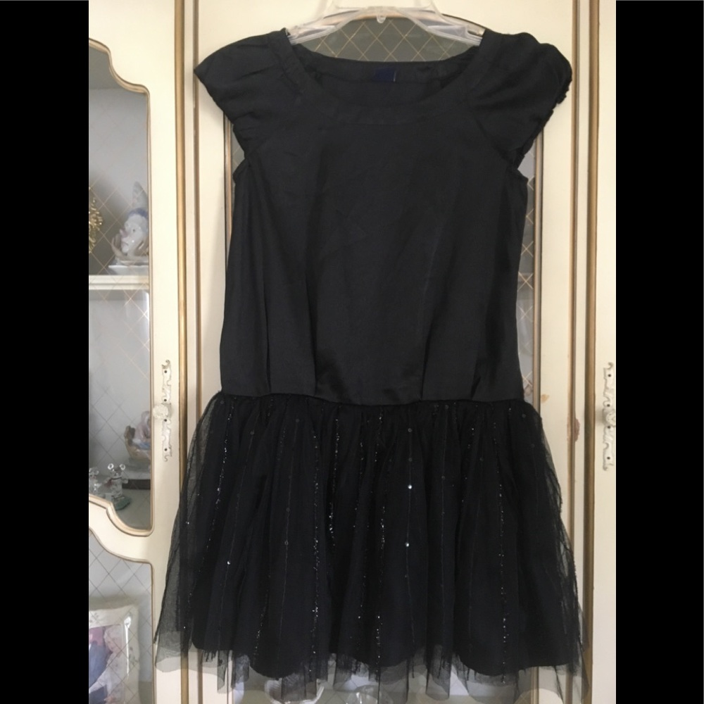 Gap Kids Black Party Dress cap sleeve tulle/sequence skirt size L(10). 50-5